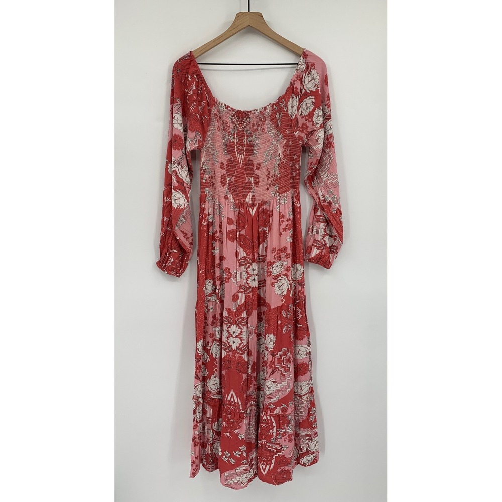 Natural Life Maxi Dress Womens XL Pink Floral Smocked Tiered Boho Pockets